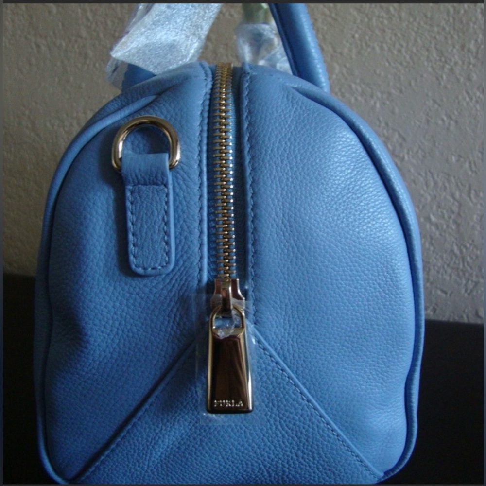 NWT Furla Alissa Small Satchel Light Blue Pebble Leather - Picture 3 of 8